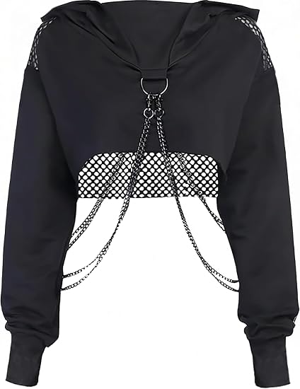 TSMNZMU Women Gothic Crop Hoodie - Long Sleeve Reflective Skull Print Tops - skull tank tops