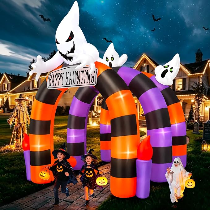 Kalolary 10FT Halloween Inflatable Arch Ghost Inflatable Tunnel with Candle - skull inflatable