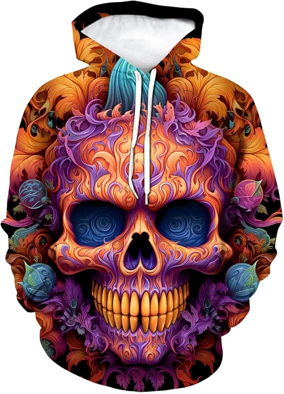 Classic 3D Halloween Pumpkin Skull Cool Graphic Hoodies Hooded Colorful Halloween Skeleton Sweatshirts - skull hoodie
