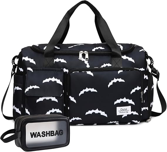 Small Gym Bag for Women, Travel Duffle Bag Carry On Weekender Bag with Shoe Compartment - skull suitcase