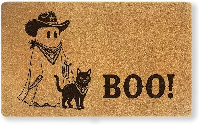 Cowboy Ghost Boo Door Mat, Halloween Coir Doormat