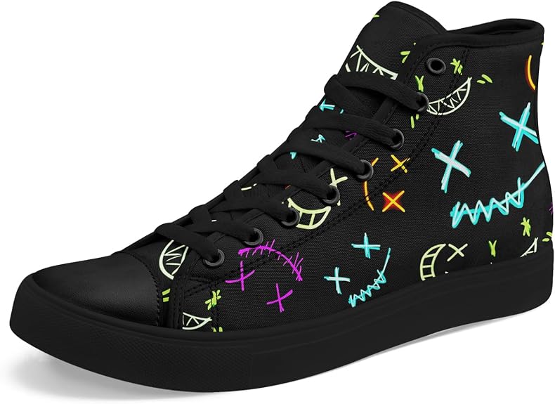 Halloween Neon High Top Canvas Shoes for Men Women, Glow Style Graphic Lace Up Streetwear Sneakers for Walking - sugar skull boots