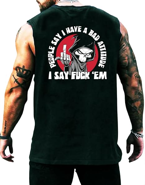Mens Cut Off Shirts Sleeveless Muscle Tees Offensive Rude Biker Funny Middle Finger Skull Clothing Apparel - skull tank tops