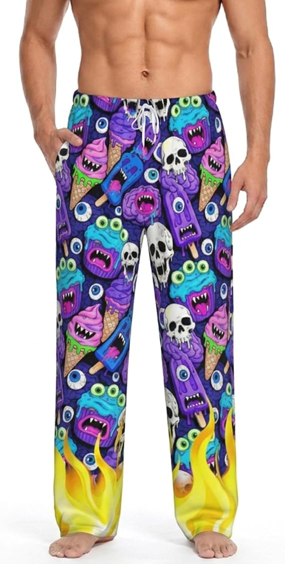 Funny Men's Pajama Pants Super Soft Sleep Lounge Pants Lightweight Pjs Bottoms with Pockets Drawstring for Men - skull pajamas