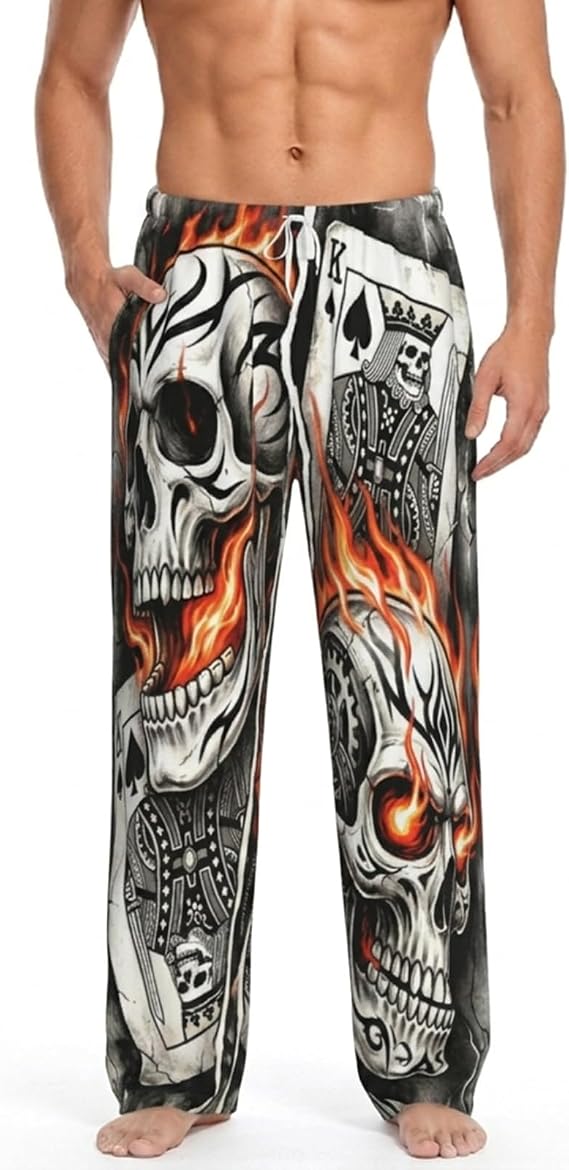 Funny Men's Pajama Pants Super Soft Sleep Lounge Pants Lightweight Pjs Bottoms with Pockets Drawstring for Men - skull pajamas