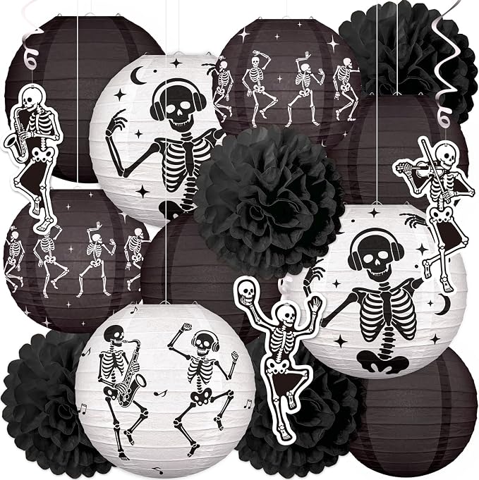 16PCS Halloween Skeleton Party Decorations Paper Lanterns Set