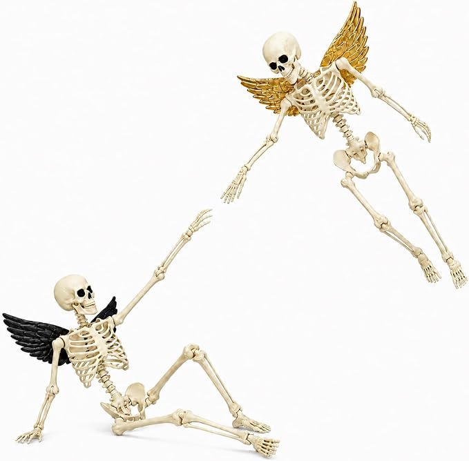 2 Pack 5.4 ft Halloween Skeleton Decorations, Decor Life Size with Adjustable Joints Angels and Demons,for Outdoor Indoor Yard Lawn Haunted House Party Decor - skeleton