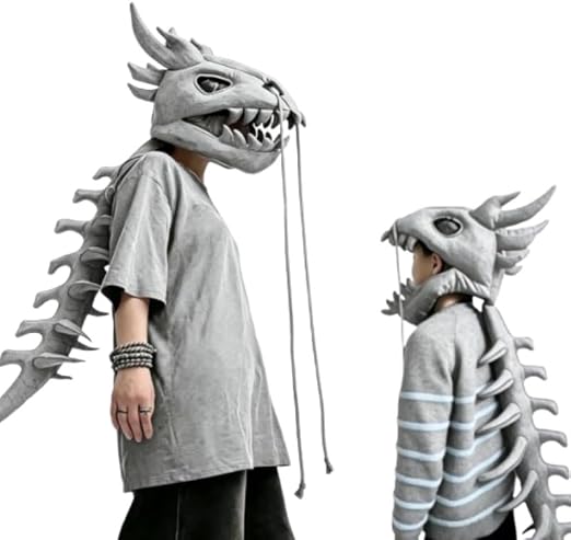 Dinosaur Skeleton Costume，3D Spinosaurus Skull Mask & Plush Spine for Halloween，Themed Skull Cosplay Props - sugar skull costume