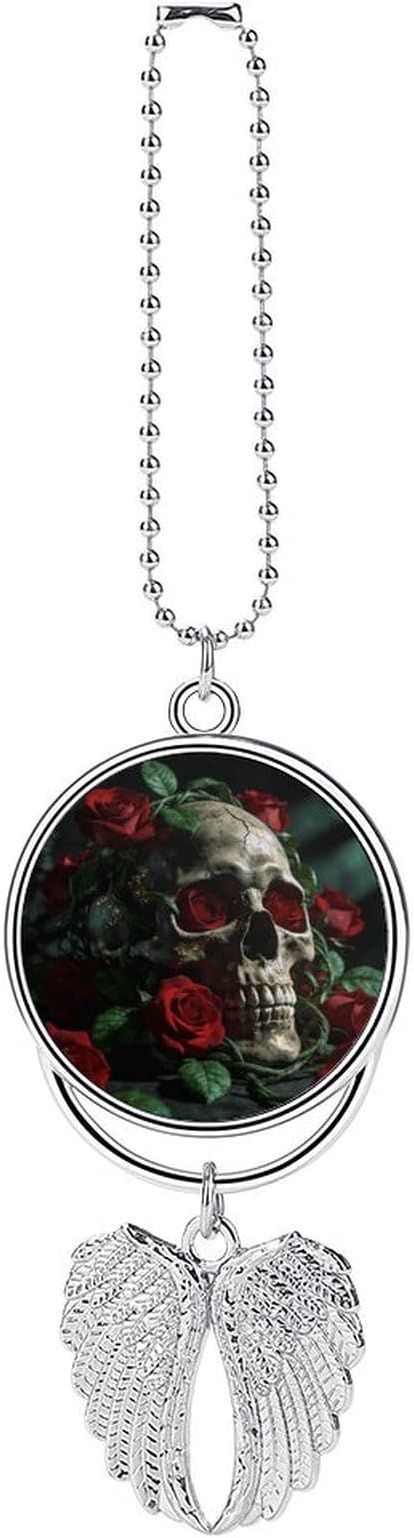 Skulls and Roses Rear View Mirror Hanging Accessories Car Hanging Ornament Cute Car Accessories for Men Women Cars Mirror Decor Funny Truck Cars Pendant Auto Charms - skull lamp
