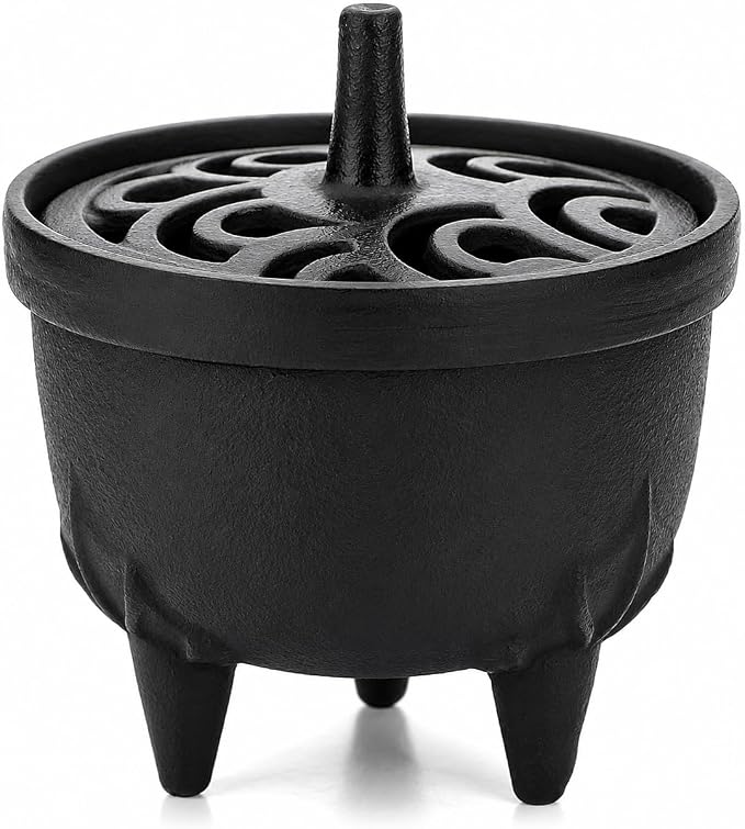 Cast Iron Incense Burner with Fireproof Cotton, Bakhoor Burner for Resin, Charcoal, Cones & Sticks, Meditation & Yoga Decor Medium - skull incense burner