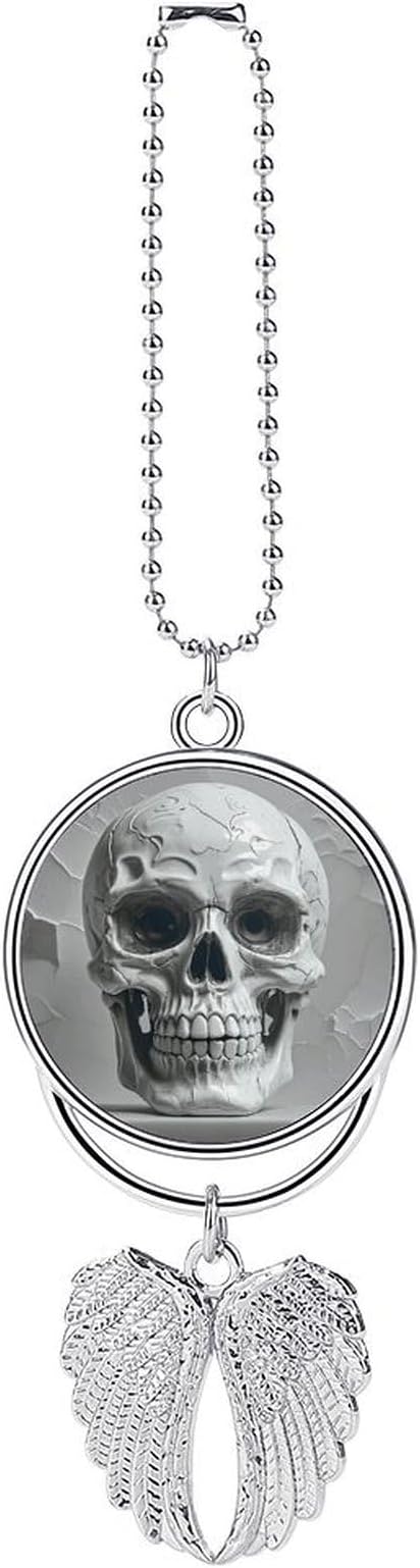 White and Gray Skull Graphics Rear View Mirror Hanging Accessories Car Hanging Ornament Cute Car Accessories for Men Women Cars Mirror Decor Funny Truck Cars Pendant Auto Charms - skull lamp
