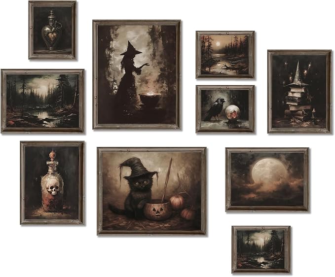 Gothic Halloween Wall Art Prints, Dark Academia Ghost Pictures Wall Decor