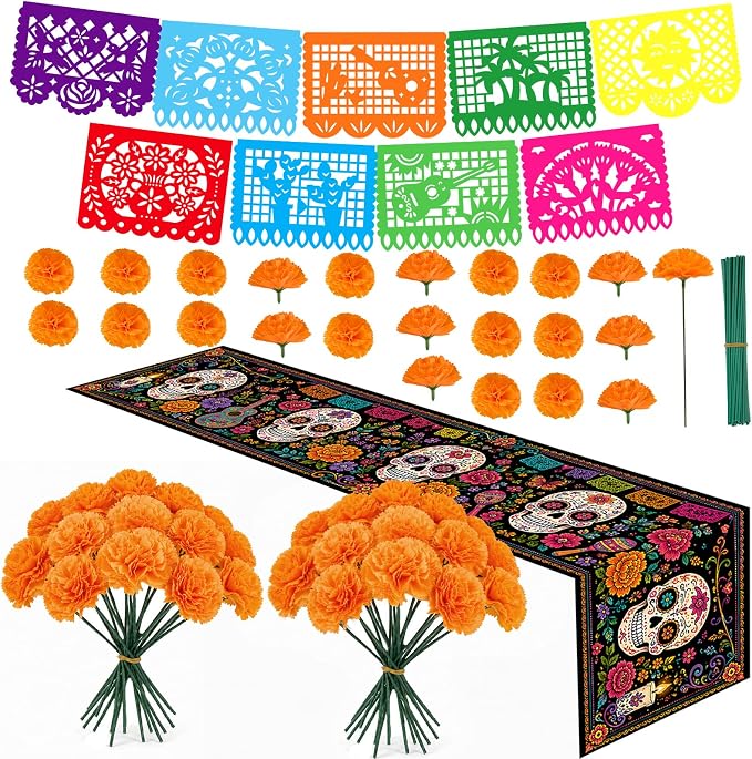 62 PCS Day of the Dead Decorations, Dia de los Muertos Ofrenda Decor Set