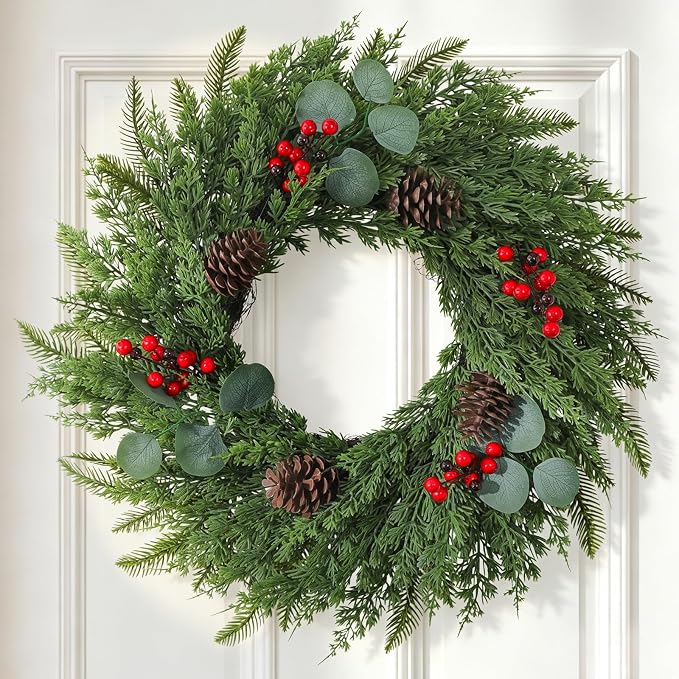 24"Christmas Wreath with Lights, Artificial Christmas Wreath for Front Door - skull wreath