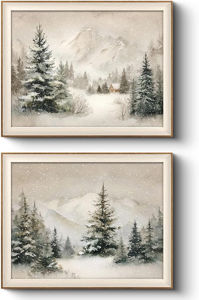VIYYIEA Framed Christmas Snow Forest Landscape Wall Art Set, 16x20 Inch - skull wall art