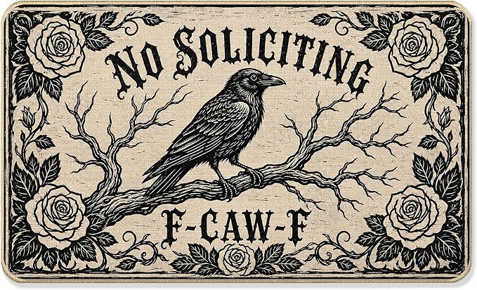 Funny Gothic Raven Linen Door Mat Outdoor Entrance 17x30 Inch - skull door mat