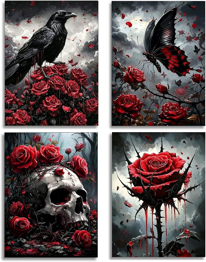 Gemozaic 4 Pack Gothic Diamond Art Kits for Adults, 12 x 16 Inch, Unframed - skull wall art