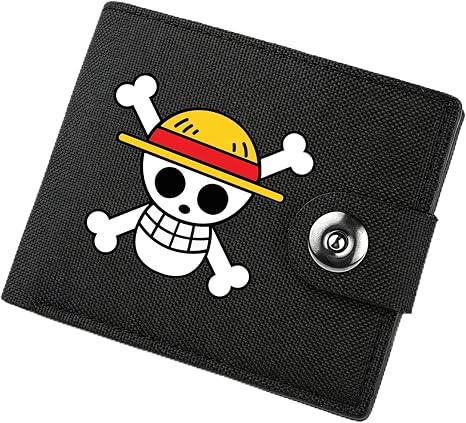 Anime Straw Hat Pirate Skull Bifold Canvas Wallet One Piece Fans Gifts (Black) - skull wallet