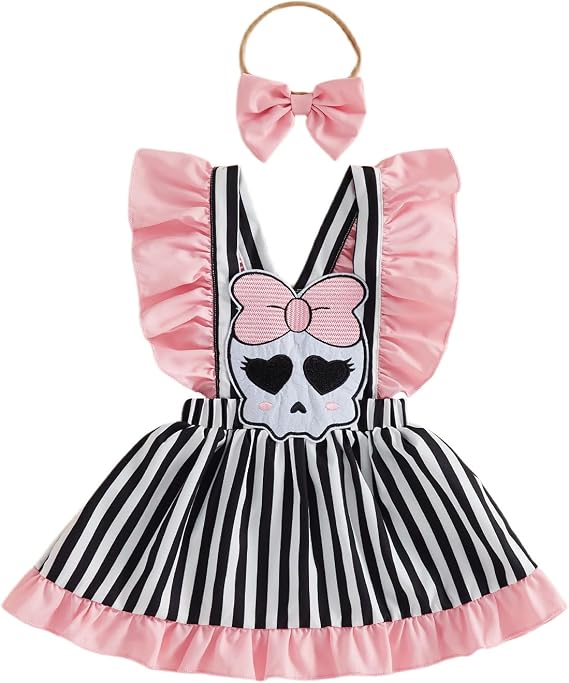 Toddler Baby Girl Halloween Outfit Overall Skull Dress Girls Fall Clothes - sugar skull dress
