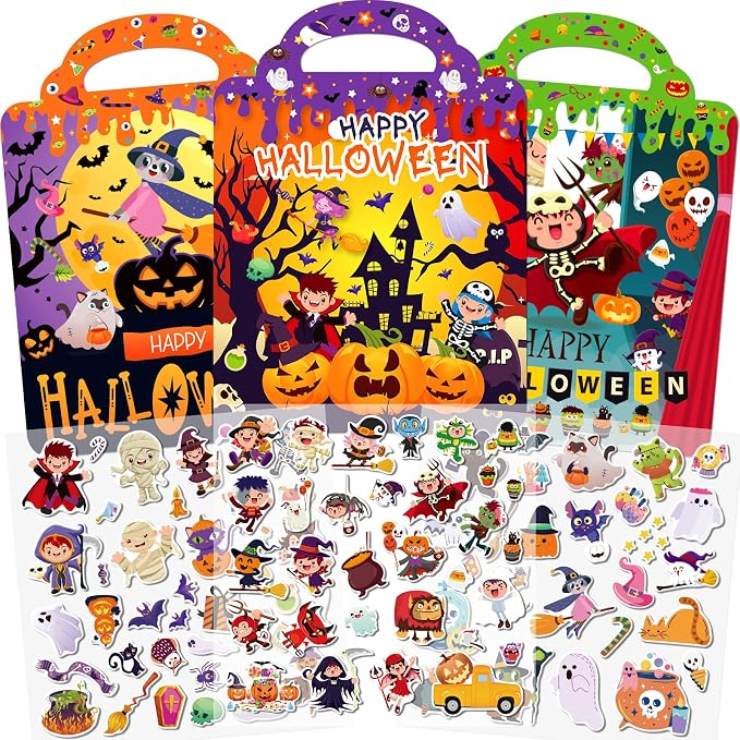 Elfew 3 Pack Halloween Reusable Sticker Books for Toddlers 2-4 - skull sticker