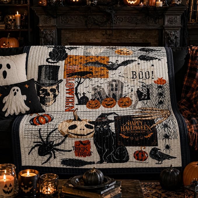 Halloween Throw Blanket 50 x 60 in, Soft Polyester Gothic Print - skull blanket