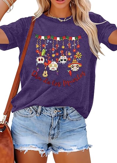 BANGELY Day of the Dead Shirt for Women Día De Los Muertos Sugar Skull Tee - skull tshirt