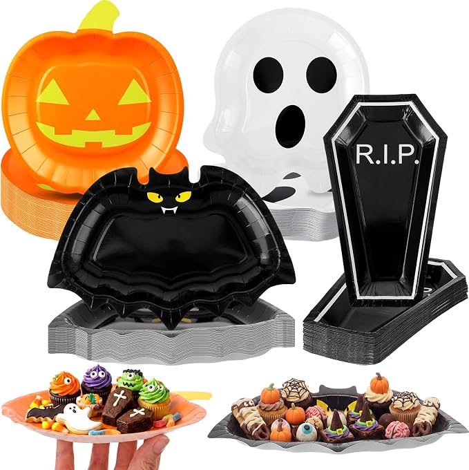 100 Pcs Halloween Spooky Paper Plates Disposable Party Plate - skull plate