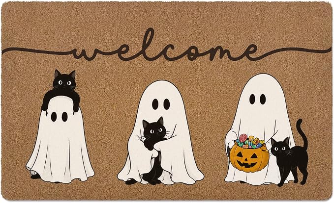 huester Funny Halloween Ghost Black Cat Welcome Doormat Door Mat 1142