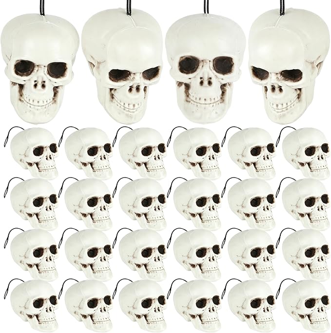 28 Pcs Hanging Skull Heads Ornaments 2.36 inch Halloween Plastic Skulls Figurine Skeleton Head Statue for Halloween Party Supplies Home Table Decoration - skull figurine