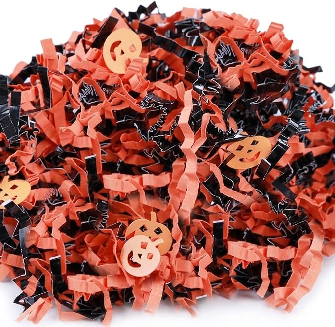 Halloween Crinkle Paper Filler 10oz, Spooky & Vibrant Mix Black & Orange - skull toilet paper