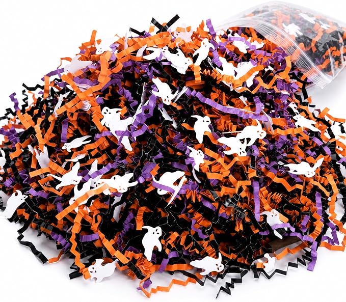 mxxkms Halloween Crinkle Paper Filler - 10 oz Black, Orange & Purple - skull toilet paper