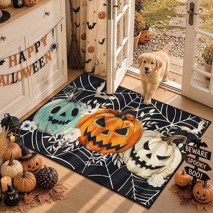 Findosom Halloween Door Mat, 36″ x 24″ Washable Pumpkin Welcome Mat