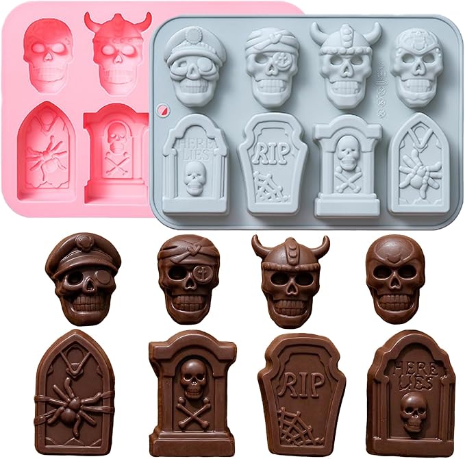 Halloween Silicone Molds, 2 Pack Skull Tombstone Silicone Chocolate Molds, Skull Silicone Candy Molds Silicone Baking Molds for Chocolate, Cake, Soap, Resin, Halloween Party Supplies - skull ashtray
