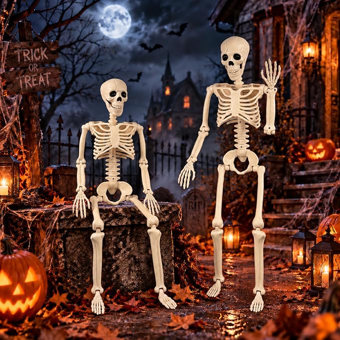 2 Pack 36" Halloween Posable Skeletons, 3 FT Halloween Skeleton Decorations - skeleton