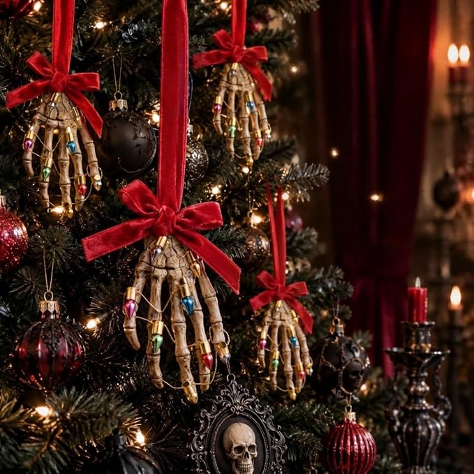 Thenshop 10 Pcs Skeleton Hand Ornaments, Gothic Christmas Halloween Decor - skeleton