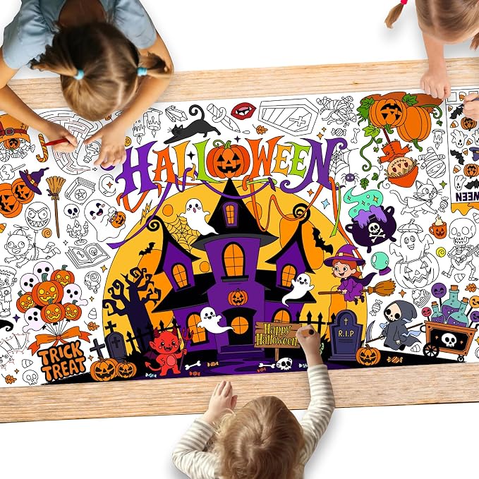 Halloween Activity Poster, 31.5 x 72 Inch Halloween Craft Paper Coloring Banner, Halloween Tablecloth for Kids, Halloween Decorations for School Party, Classroom Activities and Special Events