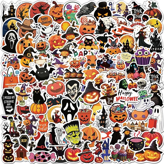300 Pcs Halloween Pumpkin Stickers for Kids, Halloween Party Favors Gifts - skull sticker
