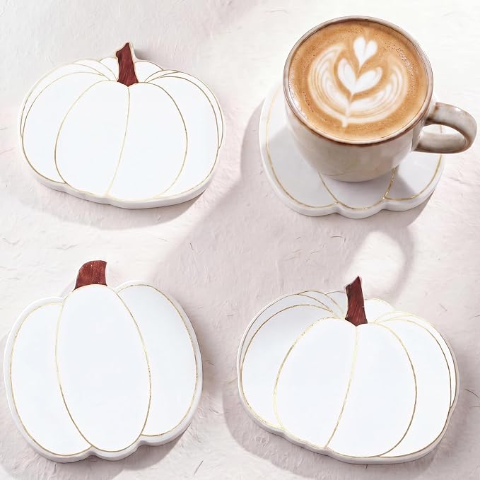 Marble Fall Coasters Set of 4 Pumpkin Drink Coasters Autumn Cup Mat Heat Resistant Coaster for Harvest Thanksgiving Halloween Party Coffee Table Home Decoration Kitchen Office Bar Decor - skull coaster
