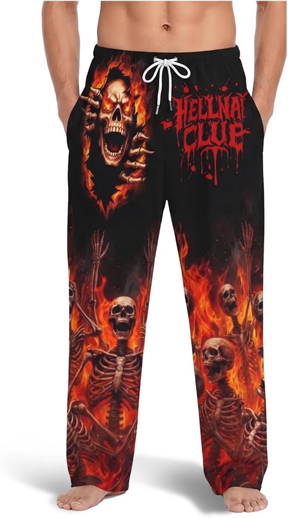 Mens Pajama Pants Casual Printed Sleep Lounge Pants with Pockets Drawstring Gift for Men Lightweight Pajama Bottoms - skull pajamas