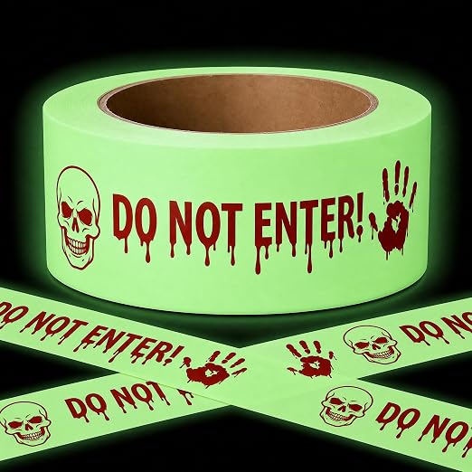 Glow in the Dark Halloween Decorations Caution Tape, 2 in x 32.8 Ft - skull sticker