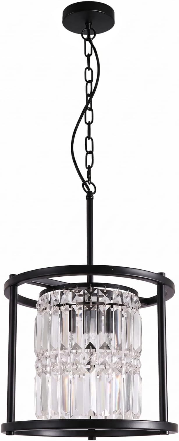 Melkelen Modern Crystal Chandelier Black 7.87" Round Chandeliers for Dining Room K9 Ceiling Pendant Light Fixtures Flush Mount Chandelier for Foyer Kitchen Island - skull lamp