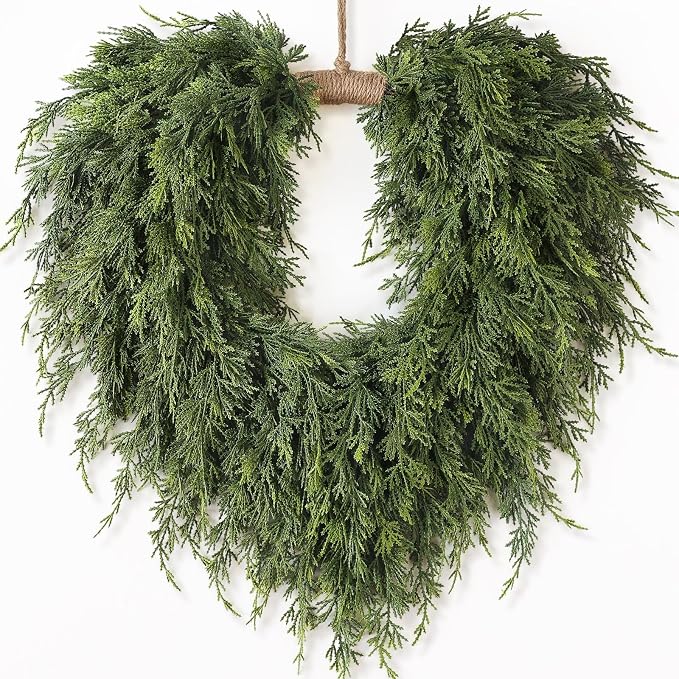 Artificial Christmas Cedar Heart-Shaped Wreath for Front Door Decor - skull wreath