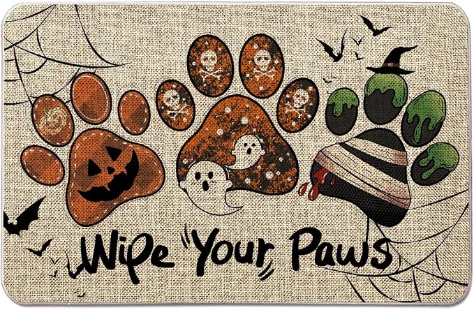 Halloween Door Mat Wipe Your Paws Rug Outdoor Decorative Doormats Entrance Rugs 17 x 27 Inch for Farmhouse Home Outdoor Indoor - skull door mat