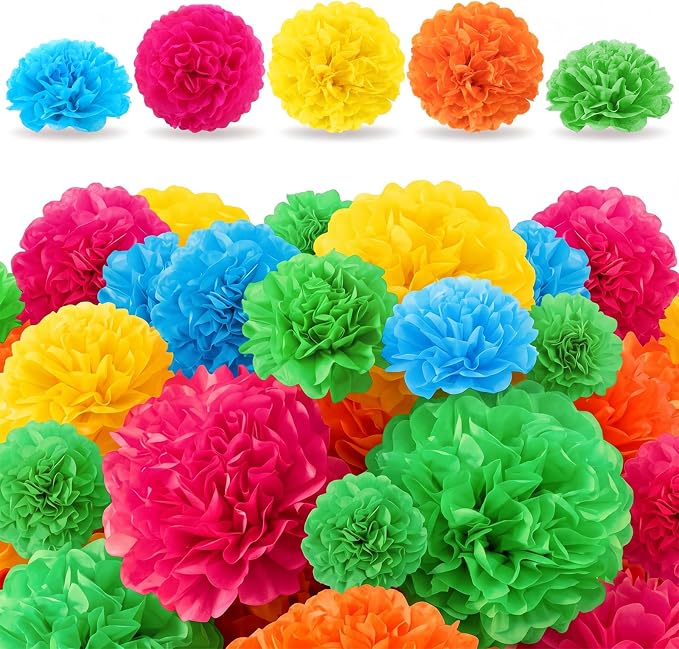 Suncalla 80 Pcs Day of the Dead Marigold Paper Flowers Large Tissue Paper Marigold Bulk Mexican Flower for Day of the Dead Altar Decor Diwali Home Wreath Garland (Multicolored,4 Inch,6 Inch) - skull wreath