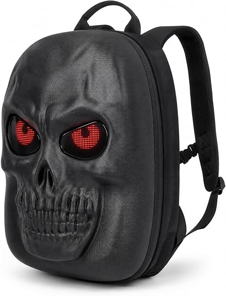 LED Skull Backpack with Custom Pixel Eyes, 20 L, Black - skull backpack