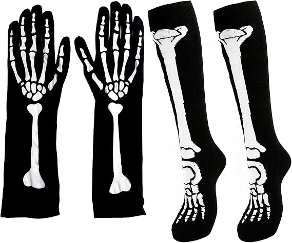 2 Pairs Skeleton Socks and Gloves Set, Skeleton Costume Women Accessories - sugar skull costume