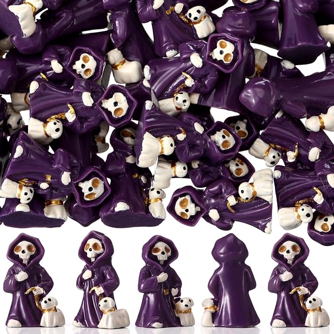 Wenqik 50 Pcs Mini Grim Reaper Figurines, Halloween Mini Figurines Resin - skull figurine