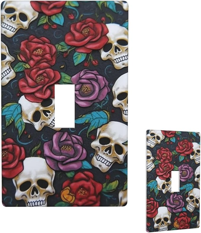 Sugar skull flowers Decorative Wall Plate 1-Gang Light Switch Cover Standard Size 2.76x4.5 Inch Wallplate Electrical Switch Plate Cover for Kitchen Bathroom Bedroom Electrical Outlets Decor - skull plate