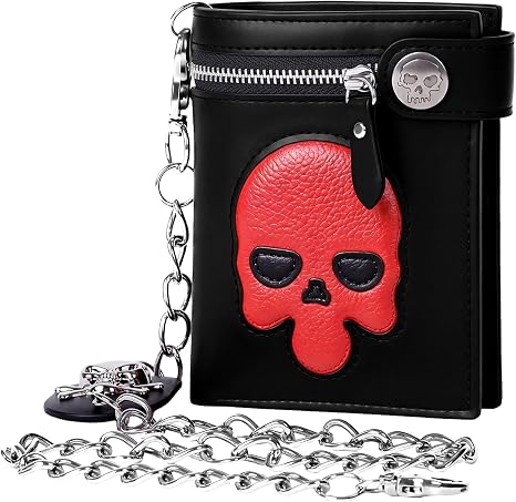 Skull Biker Wallet for Men | Gothic Punk Leather Wallet with Chain - skull wallet
