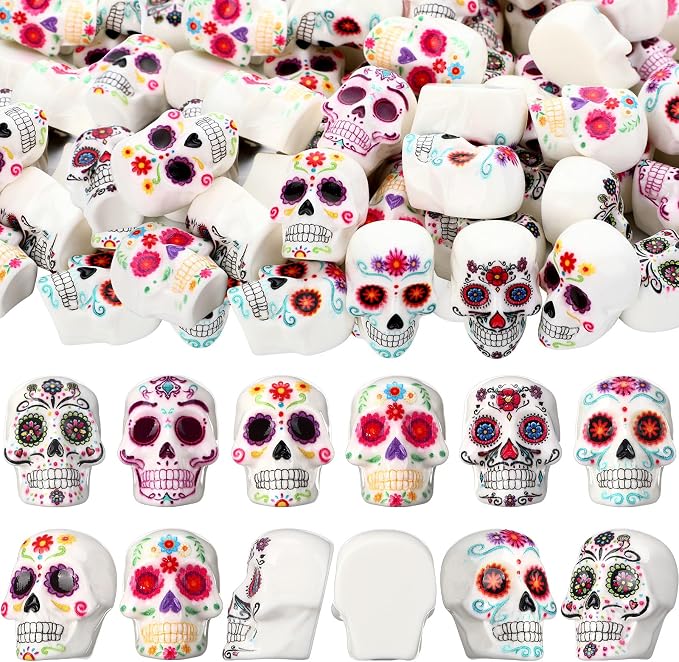 Weysat 60 Pcs Day of The Dead Skulls Decorations, Mini Altar Sugar Skull - skull candle